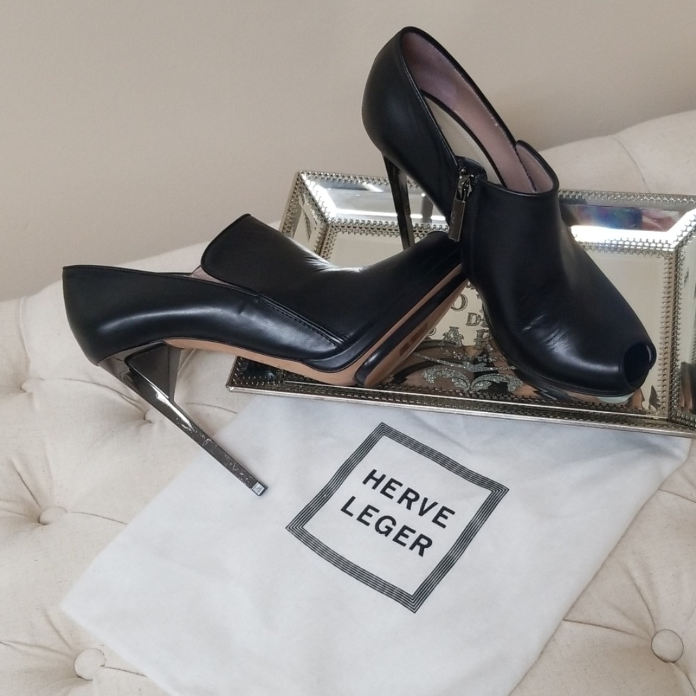 Herve leger peeptoe booties